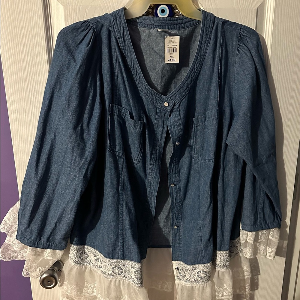 Jean and lace with bell sleeves light jacket/can be worn as short dress